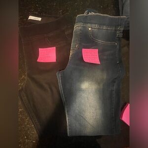 SOLD. 2 Pair Jeans Levi Gold Total Shaping pull on skinny Sz.14x30. Old Navy Blk